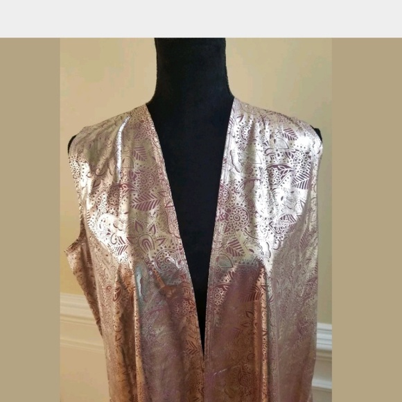 LuLaRoe Joy Pink Silver Paisley Vest Duster Medium - Picture 2 of 8